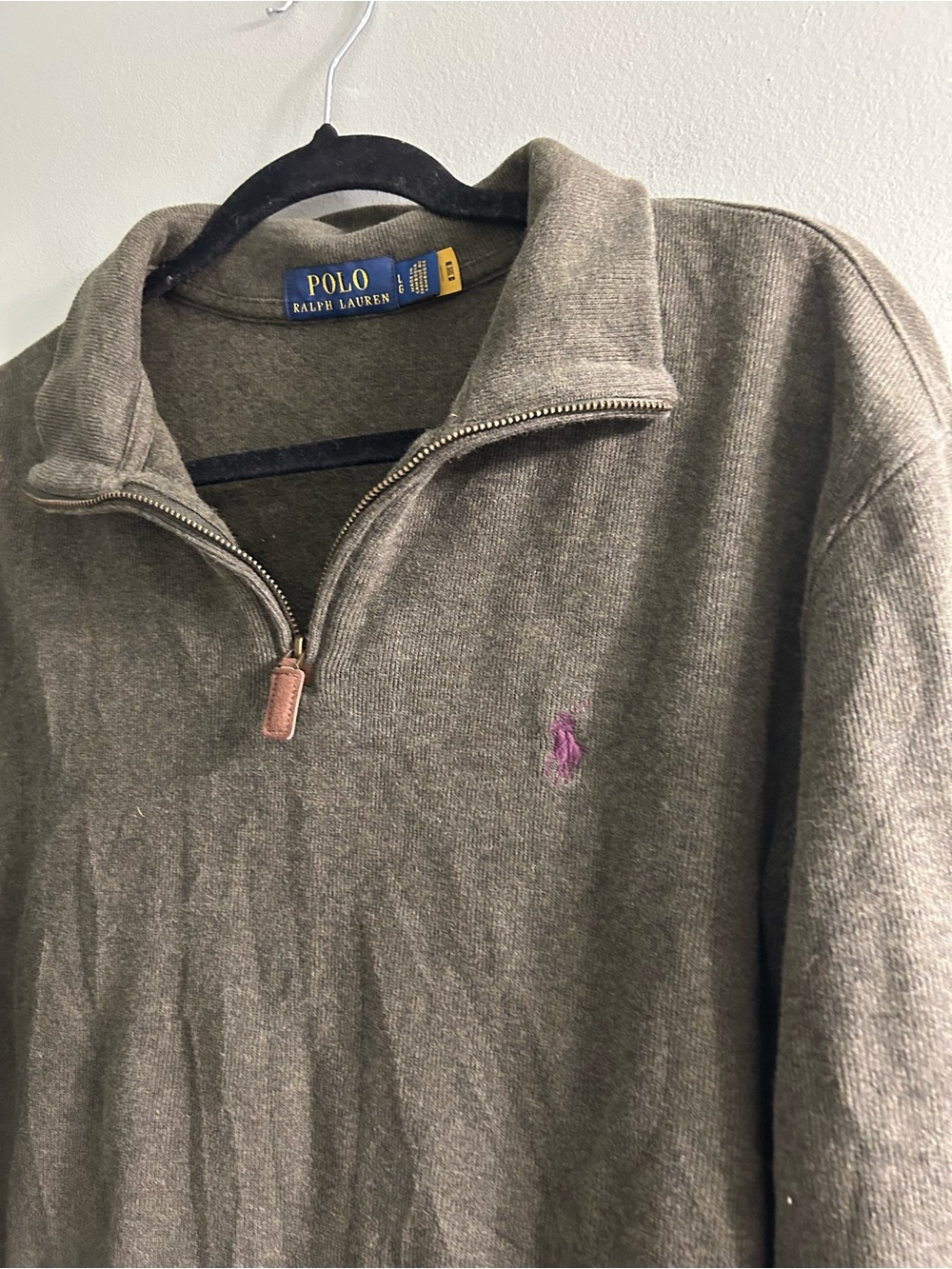 Polo Ralph Lauren green French ribbed 1/4 zip sweater - Picture 1 of 8